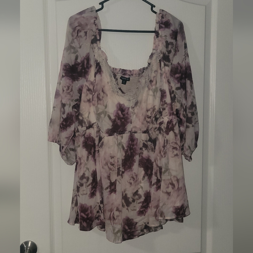 Torrid Pink Asymmetrical Blouse with Tie Front